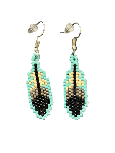 Beaded Feather Earrings – (1")