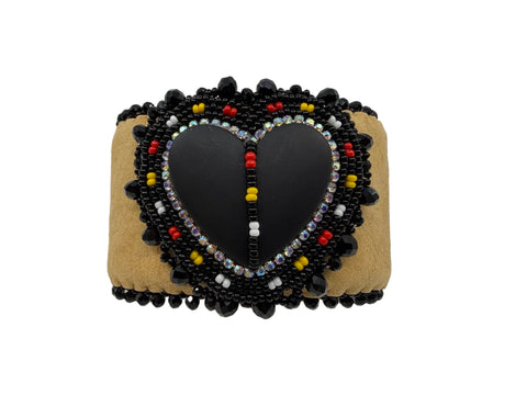 Black Heart Beaded Set — Lanyard, Cuff & Earrings