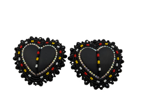 Black Heart Beaded Set — Lanyard, Cuff & Earrings