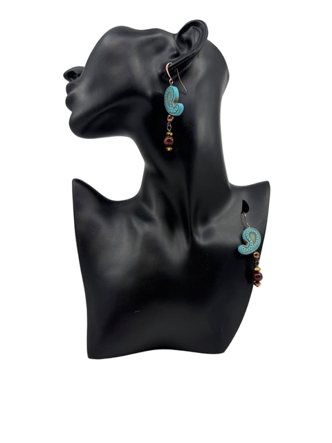 Handcrafted Stone & Turquoise Curl Earrings