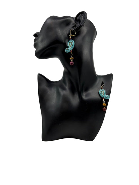 Handcrafted Stone & Turquoise Curl Earrings