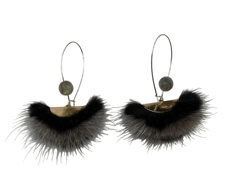 Mink Fur & Labradorite Drop Earrings