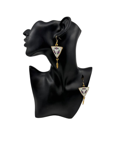 Triangle Beaded Earrings – Delica Beads & 18K Gold-Plated Hooks