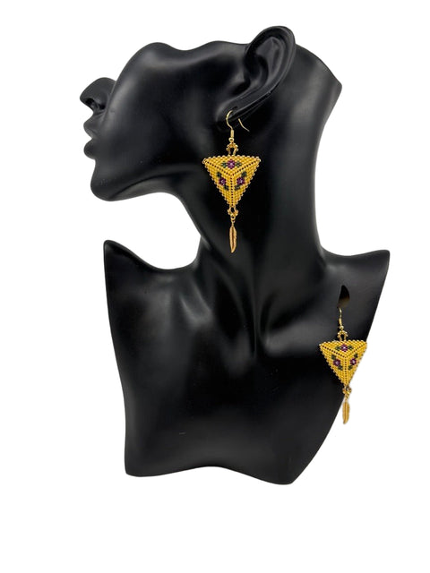 Triangle Beaded Earrings – Delica Beads & 18K Gold-Plated Hooks