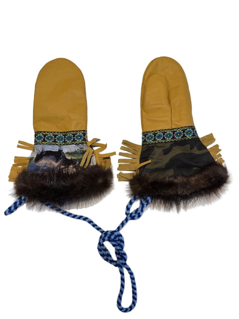 Children’s Cowhide Mittens — Handmade with Rabbit or Beaver