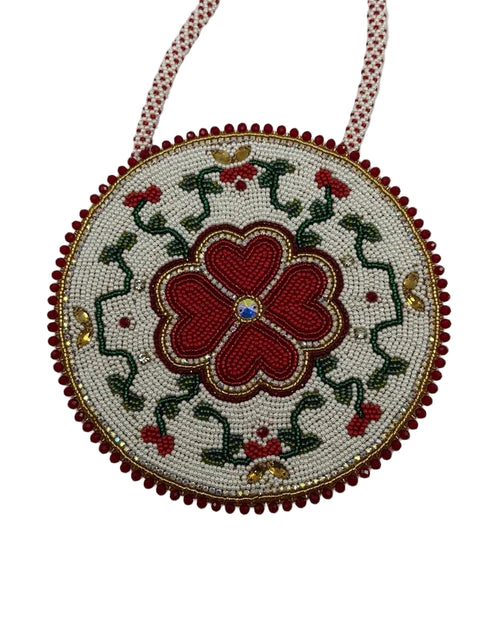 Beaded Round Medallion Necklace – Red Floral Design
