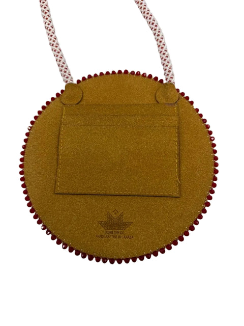 Beaded Round Medallion Necklace – Red Floral Design