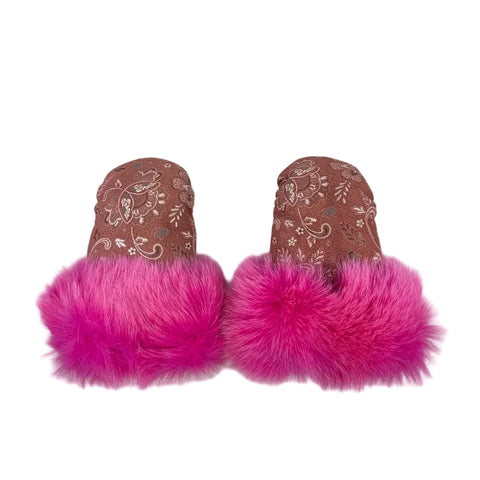 Handmade Leather Mittens with Fox Fur Trim