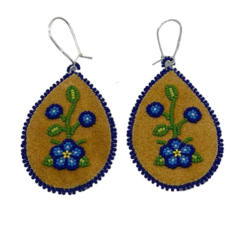 Nuuhkum Uunibiimsh Beaded Moosehide Earrings (“My Grandmother’s Flowers”)