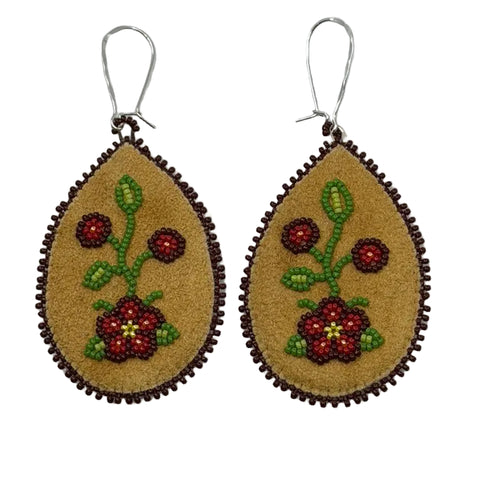 Nuuhkum Uunibiimsh Beaded Moosehide Earrings (“My Grandmother’s Flowers”)