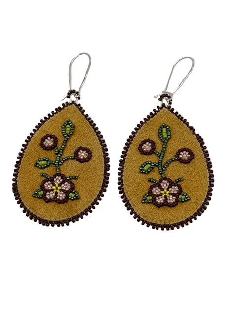 Nuuhkum Uunibiimsh Beaded Moosehide Earrings (“My Grandmother’s Flowers”)