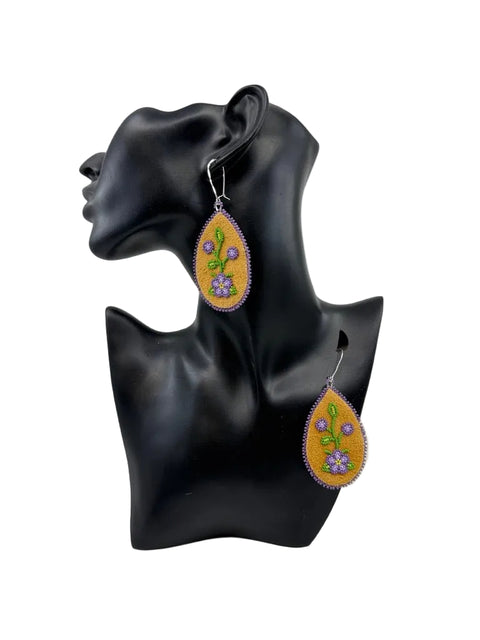 Nuuhkum Uunibiimsh Beaded Moosehide Earrings (“My Grandmother’s Flowers”)