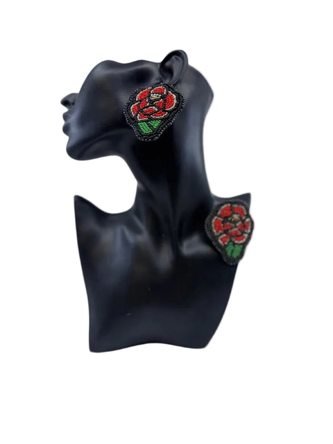Handcrafted Beaded Rose Earrings