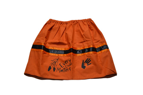 RIBBON SKIRT JANET GREGOIRE ORANGE/EVERY CHILD MATTERS/FEATHERS HANDS/RIBBONS BLACK ORANGE