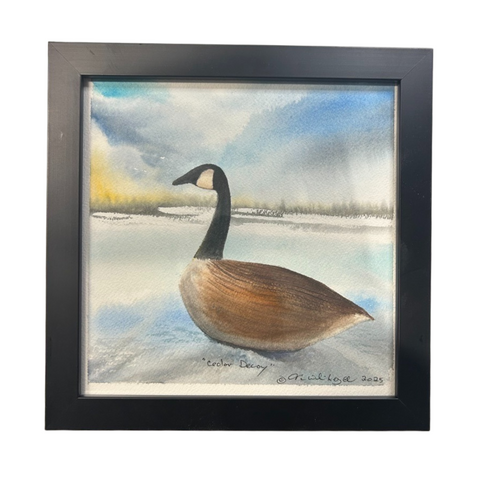 Cedar Decoy on Snow Cloudy 9"X9" - Watercolor on Paper
