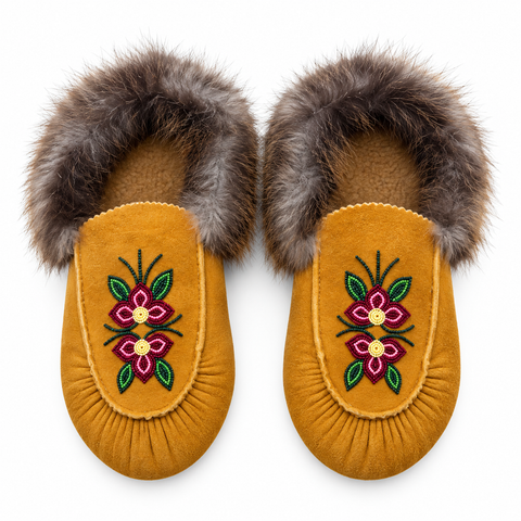 Moosehide Slippers with Beaver Fur - Isabell Jonah Weistche