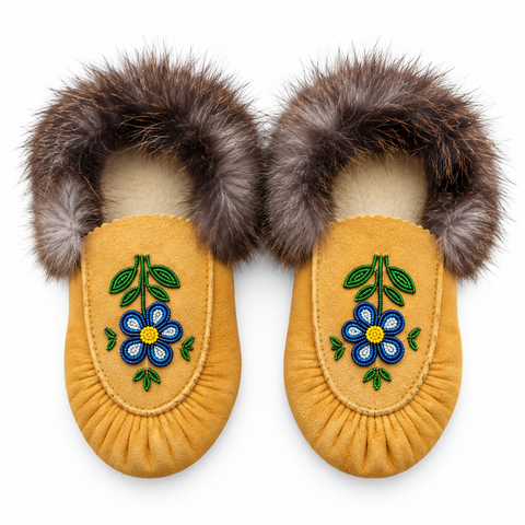Moosehide Slippers with Beaver Fur - Isabell Jonah Weistche