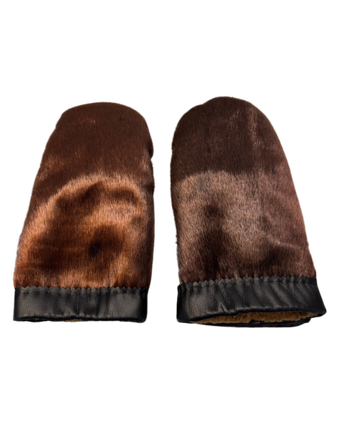Short Otter Fur Mittens – Brown