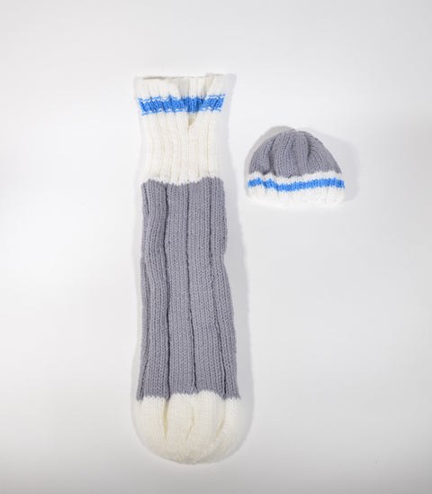 Gray, White & Light Blue Wool Baby Snuggler with Hat by Violet House