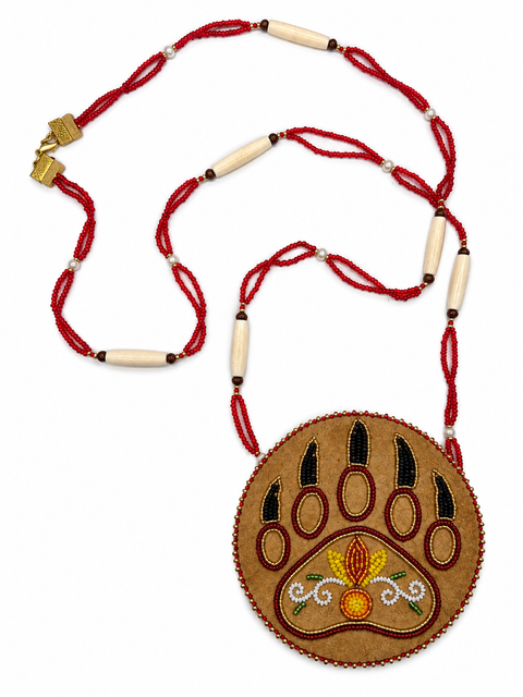 Beaded Bear Paw Medallion Necklace
