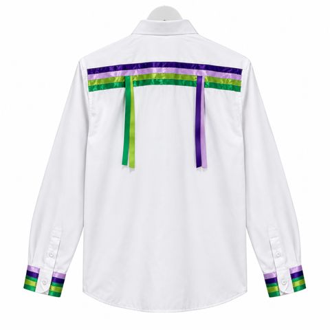 One-of-a-kind ribbon shirt handcrafted by Cree artist Alexandria Coon of Mistissini, Eeyou Istchee.