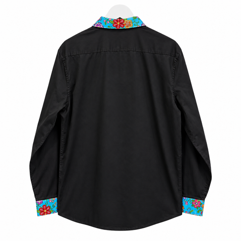Hand-sewn Cree ribbon shirt by Alexandria Coon of Mistissini with layered ribbon detailing.