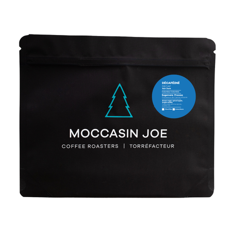Moccasin Joe Decaffeinated sugarcane process dark roast 340g coffee bag
