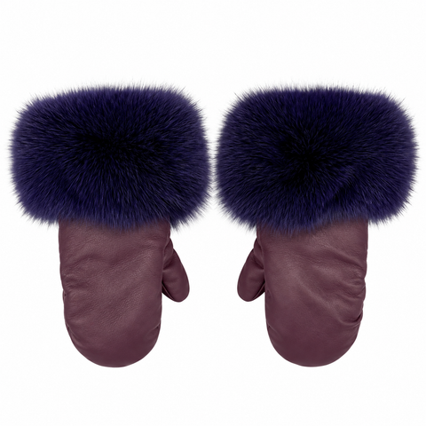 Traditional Leather Mittens with fox Fur