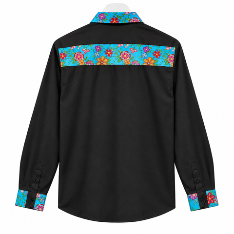 One-of-a-kind Cree ribbon shirt featuring layered satin ribbon details by Alexandria Coon of Mistissini.