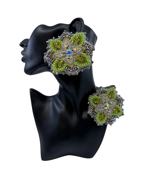 Silver Sage Bloom large handcrafted beaded earrings by Ironstar Co.