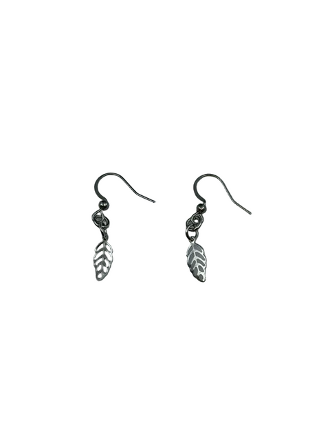 Small stainless steel leaf earrings by Jolene Robichaud