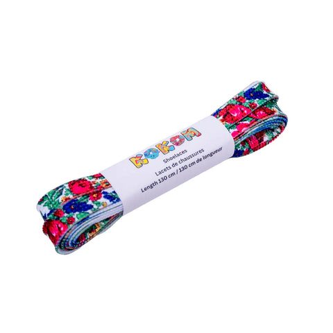 Kokom Shoelaces – White with Red Flowers