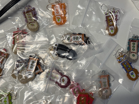 20 assorted miniature Delica beaded mukluk earrings by Cree artist Stacey Moar of Chisasibi